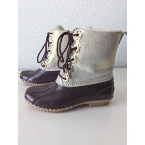 Jack Rogers Womens Lace Up Back Logo Ankle Boots Gold / Burgundy Rubber Size 7